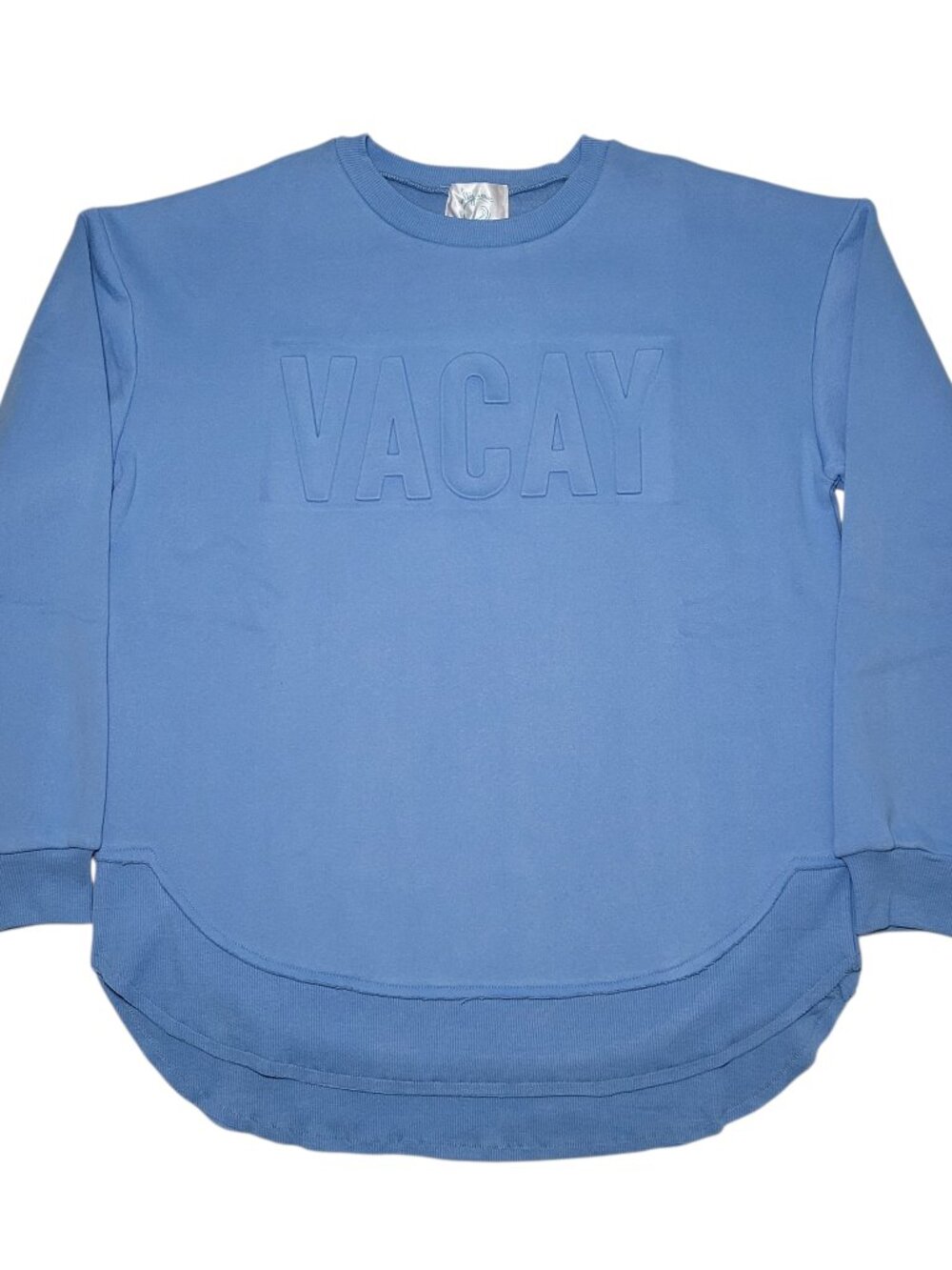 Embossed Crewneck Sweatshirt Womens Blue Salty Wave Small Beachy Streetwear NWOT - Picture 10 of 10